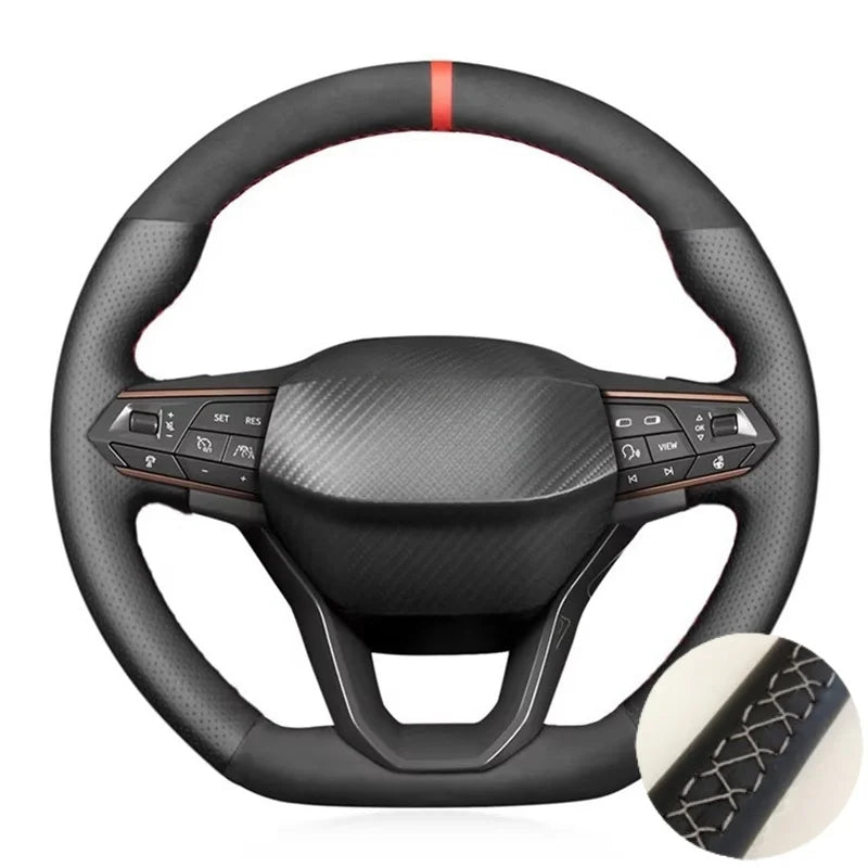 Suede & Leather Steering Wheel Cover For Seat Leon Ateca Tarraco 2020-2021 Seat Cupra Leon (1)