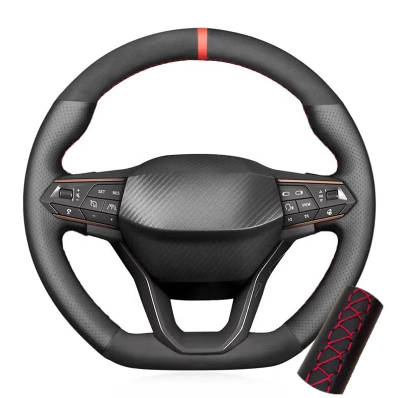 Suede & Leather Steering Wheel Cover For Seat Leon Ateca Tarraco 2020-2021 Seat Cupra Leon (3)