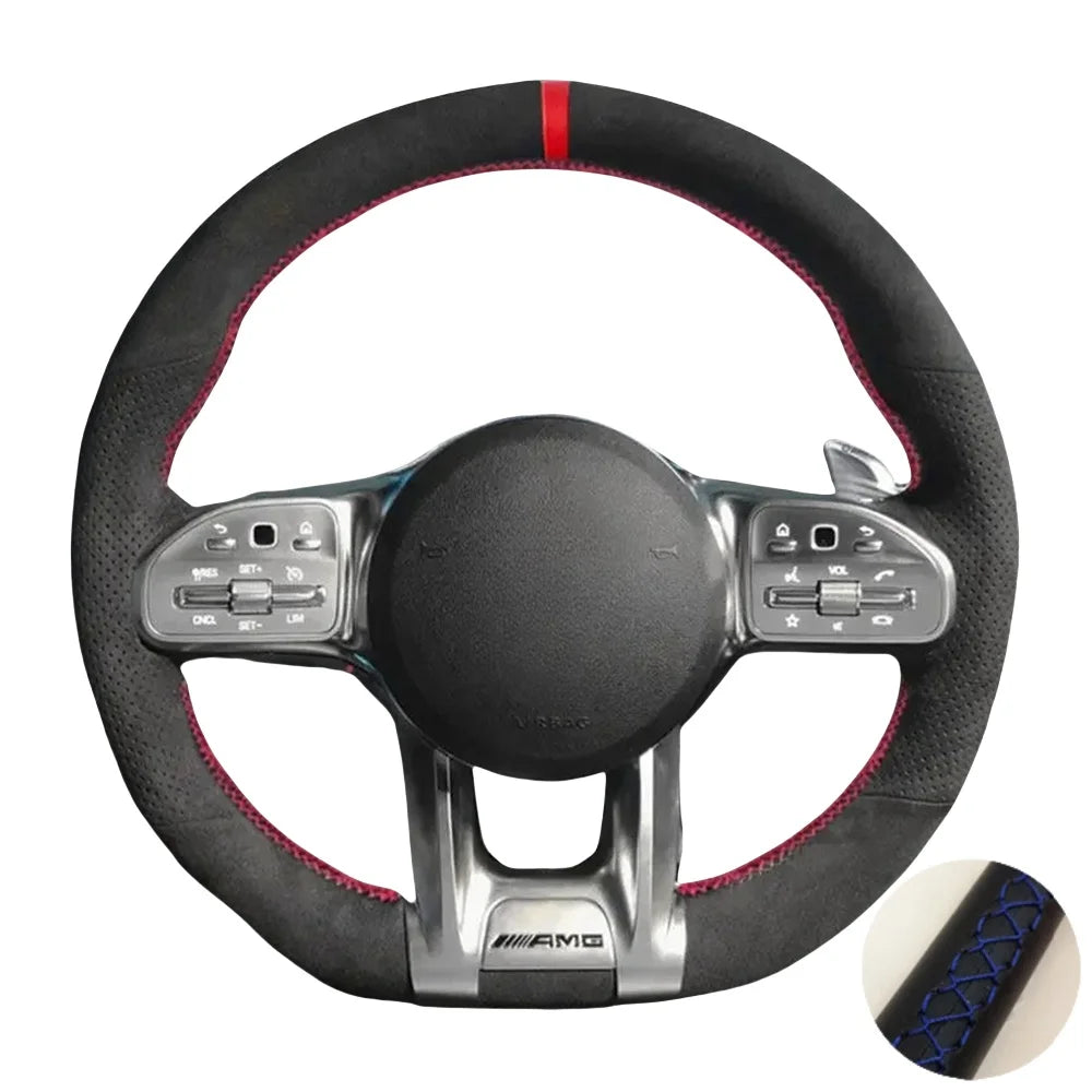 Suede Steering Wheel Cover For Mercedes Benz A45 E63 AMG GT C190 R190 W177 W205 W213 X253 GLE 53 W167 S 65 W222 (2)