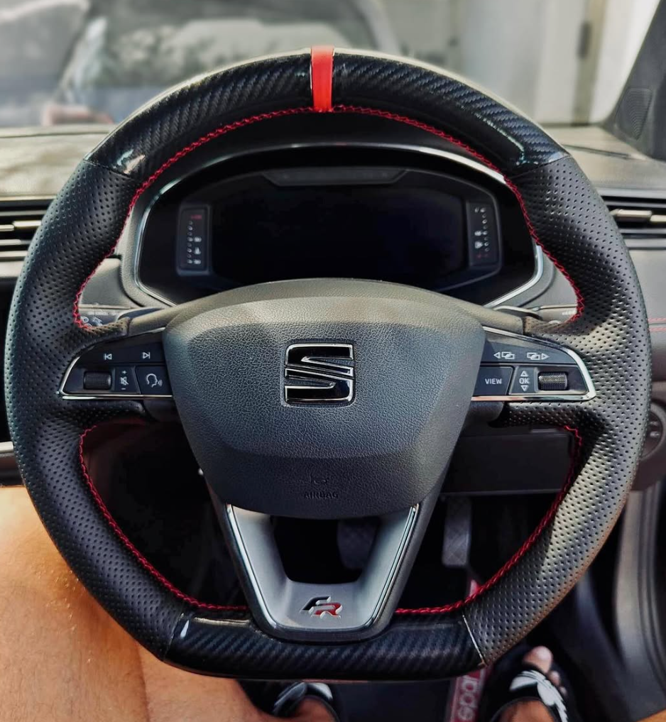 Carbon Fiber Steering Wheel Cover For Seat Leon 5F Mk3 2013-2019 Ibiza 6J Tarraco Arona Leon ST Cupra Ateca