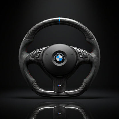 BMW steering wheel with logo on a black background