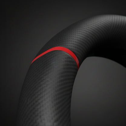 Carbon fiber rim with blue accent on a dark background