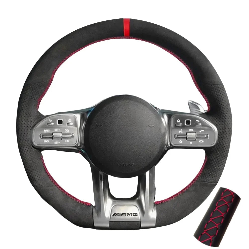Suede Steering Wheel Cover For Mercedes Benz A45 E63 AMG GT C190 R190 W177 W205 W213 X253 GLE 53 W167 S 65 W222 (1)